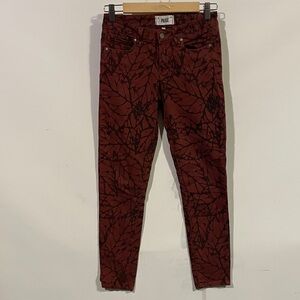 PAIGE Maroon Leaf-Print Skinny Pants